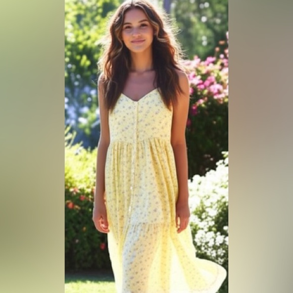 PINK ROSE / Yellow Ditsy Floral Sleeveless Maxi Dress - Sz M - NWT